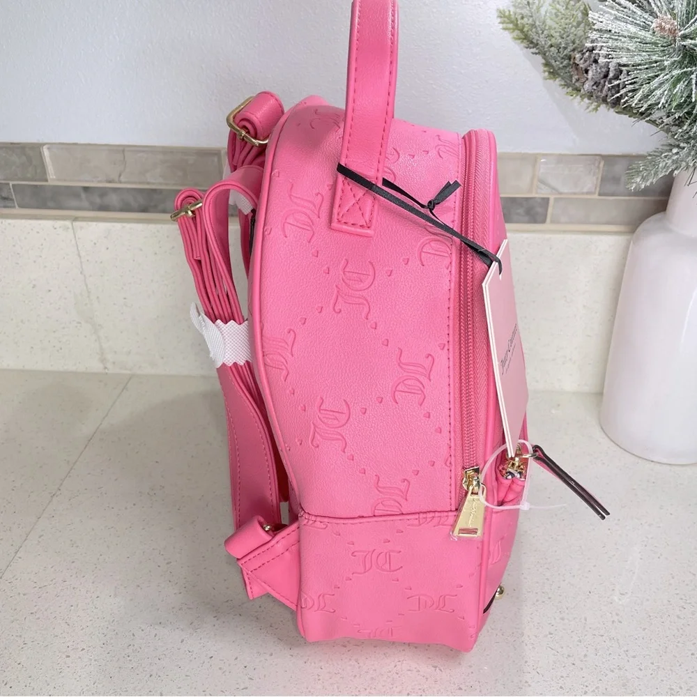 Juicy Couture Pink Embossed Monogram Mini‎ Backpack and Pouch Set Gold Hardware - Picture 3 of 4